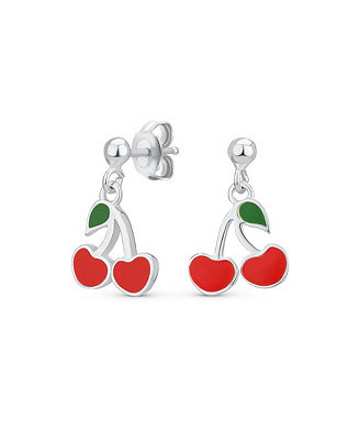 Fun Small Summer Food Fruit Red Enamel Cherry Drop Earrings Sterling Silver | Macy's