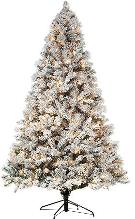 Hykolity 7.5 ft Snow Flocked Christmas Tree, Artificial Christmas Tree with Pine Cones, 500 Warm ... | Amazon (US)