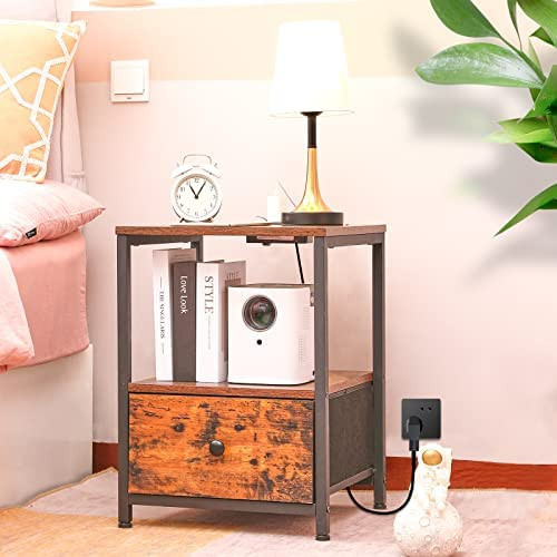 AMHANCIBLE Nightstands Set of 2, End Tables Living Room with Charging Station, Side Table with St... | Amazon (US)