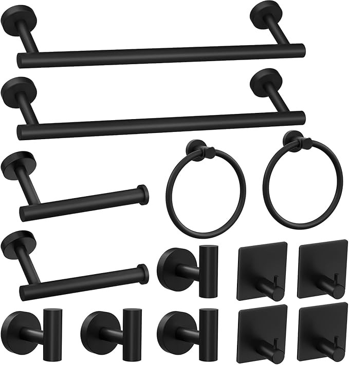 14-Pieces Matte Black Bathroom Accessories Set, Stainless Steel Bathroom Hardware Set, Bath Towel... | Amazon (US)