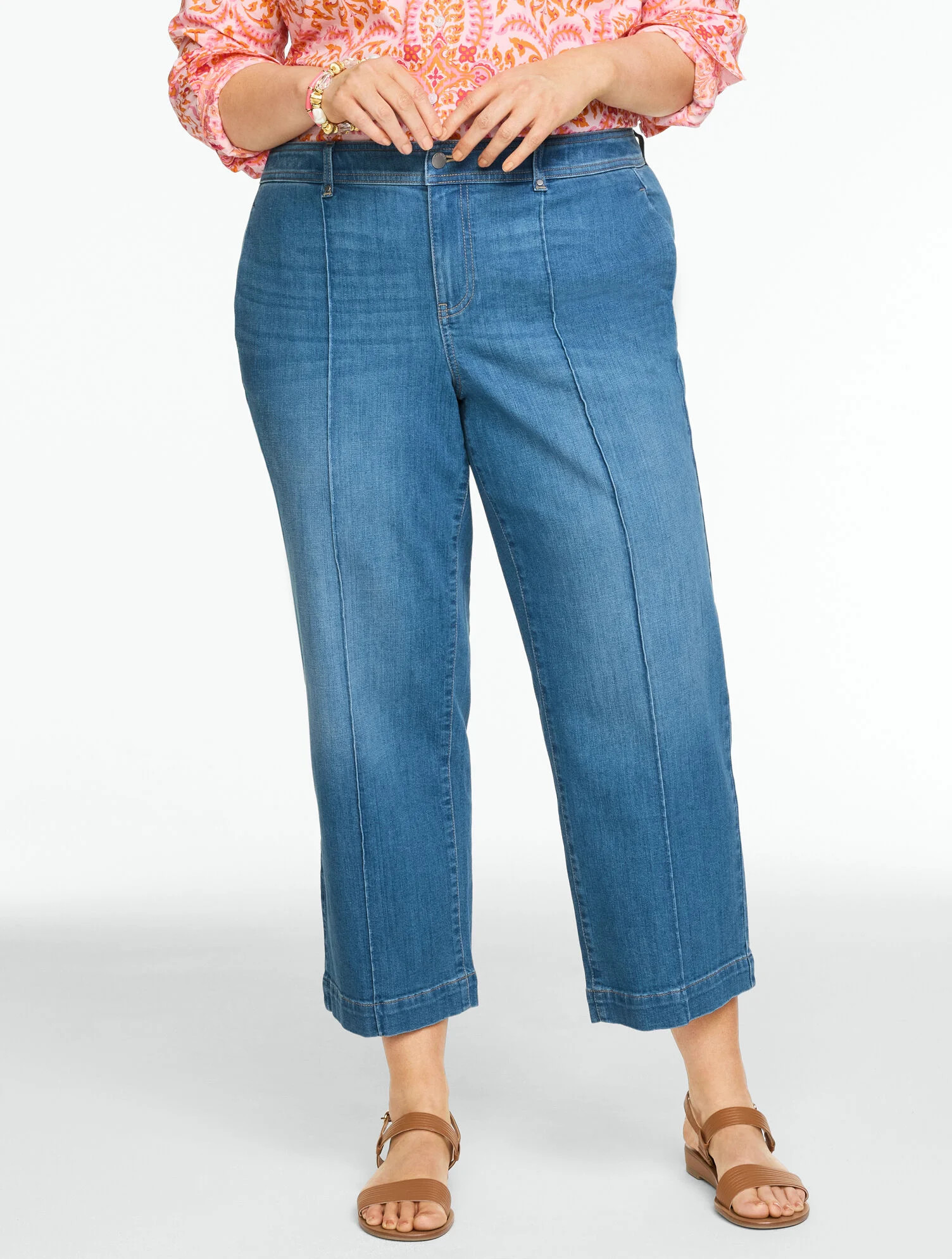 Wide Crop High Waist Lightweight Jeans - Freeport Wash | Talbots