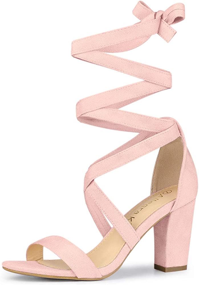 Allegra K Women's Lace Up Block Heels Sandals | Amazon (US)