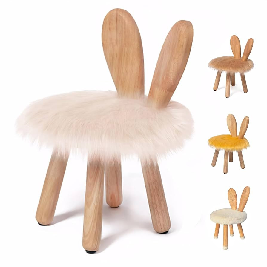 Bunny Chair for Kids 1-4 Years, Wooden Base with Removable Cushion,Anti-Tip Toddler Stool,Baby Nu... | Amazon (US)