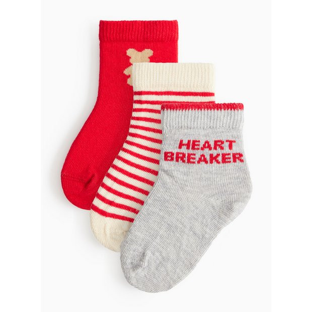 Heart Breaker Print Socks 3 Pack 1-6 months | Tu Clothing