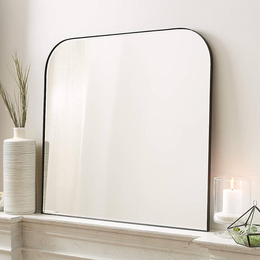 EGHOME 30x34'' Black Arched Mantel Mirror Arch Rounded Corner Mirror for Bathroom, Living Room or... | Amazon (US)