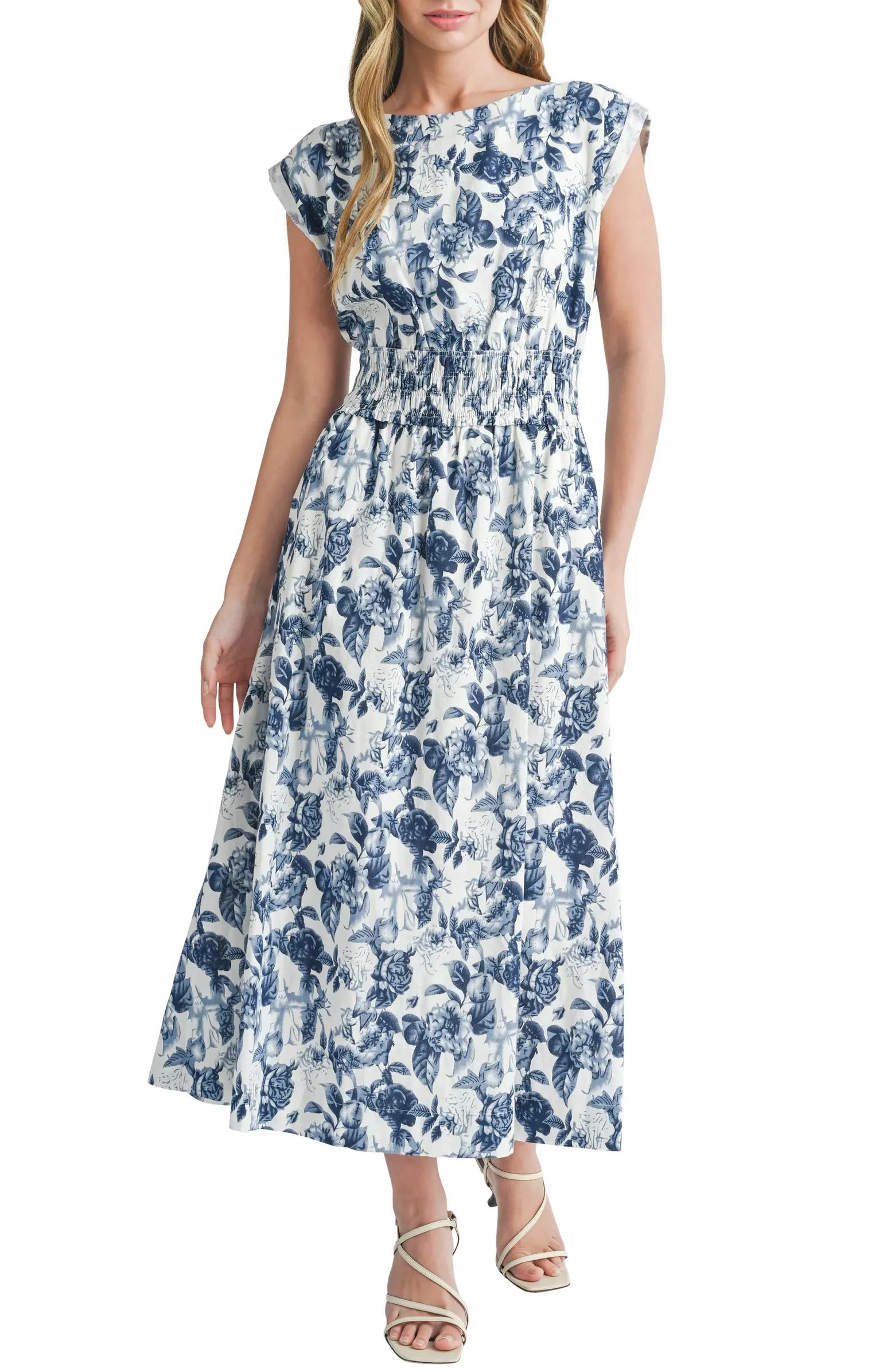 Floral Linen Blend Midi Dress | Nordstrom Rack