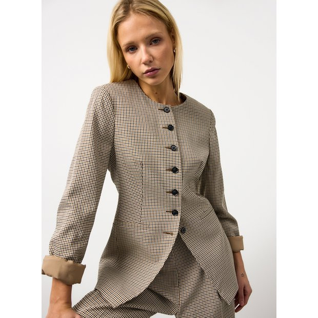 Brown Dogtooth Collarless Co-ord Blazer 18 | Tu Clothing