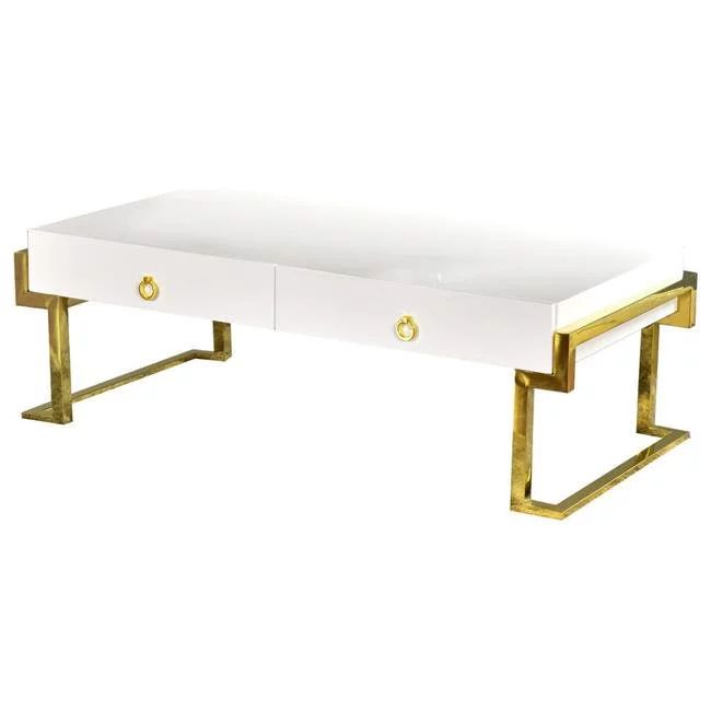 Best Master Furniture Juneau White Lacquer Modern Coffee Table, Gold | Walmart (US)