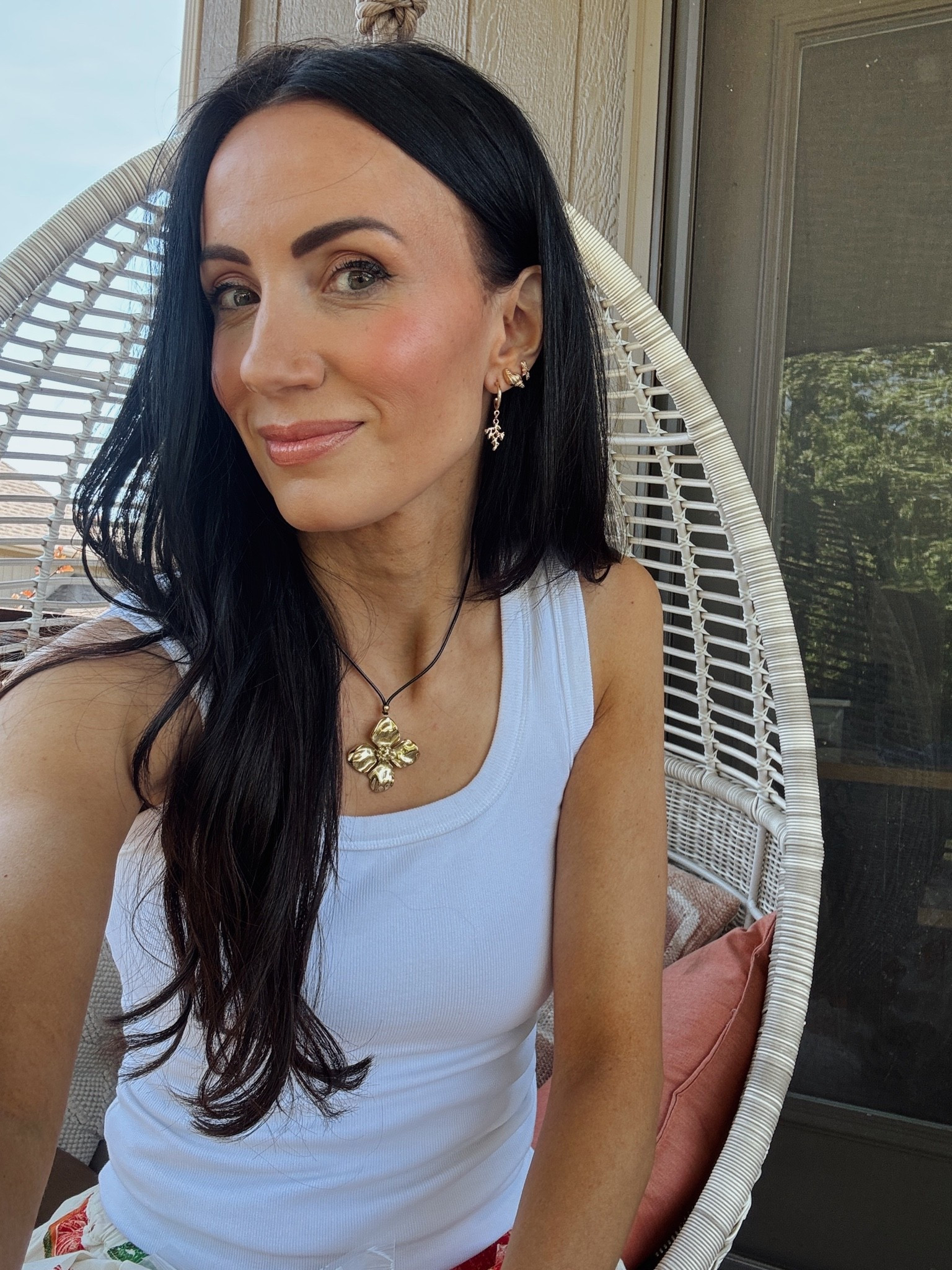 Long pendant cord necklace- this is adjustable. The ear stack is perfect for summer - she’s so cute if you look close
