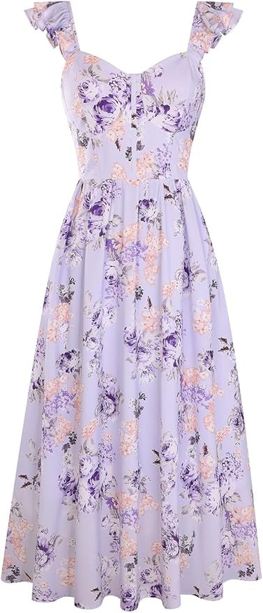 GRACE KARIN 2026 Women Summer Maxi Floral Corset Dress,Ruffle Sleeve Milkmaid Dresses, Wedding Gu... | Amazon (US)