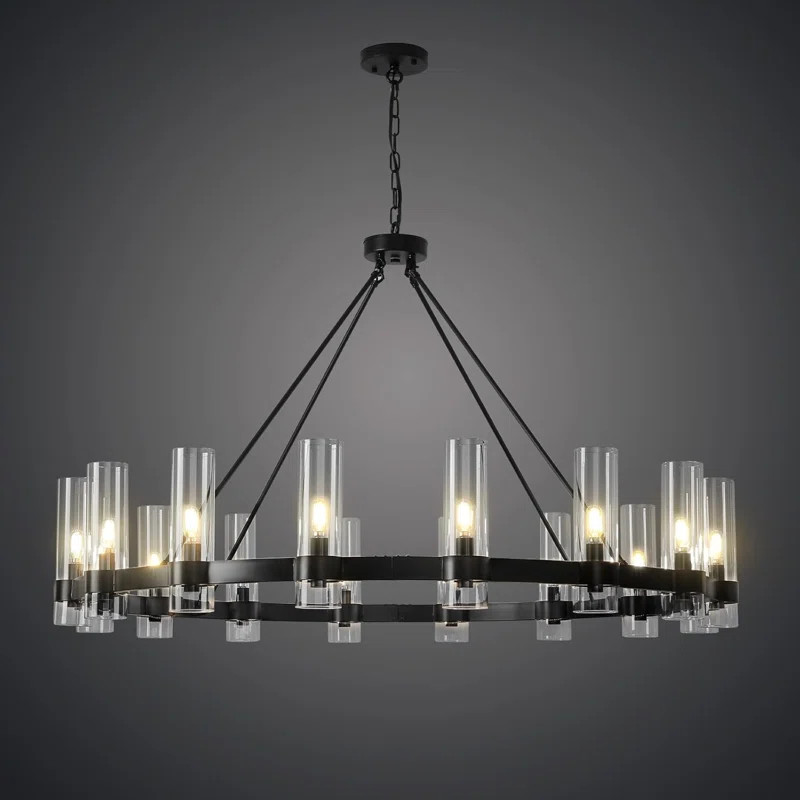 Gwyndolyn Modern Rustic Wagon Wheel Chandelier with Clear Glass Shades | Wayfair North America