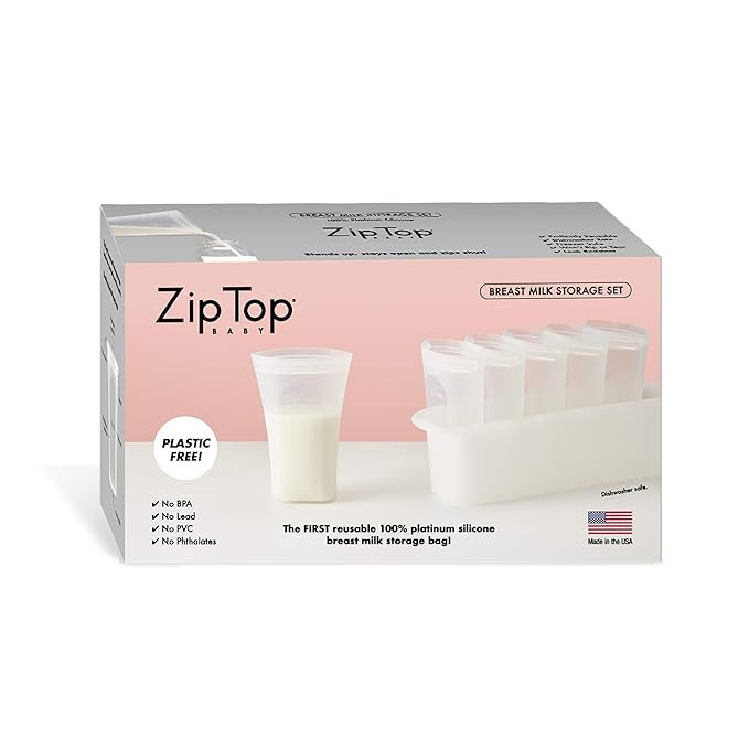 Zip Top Reusable 100% Platinum Silicone Breast Milk Storage Bag Set of 6 + Freezer Tray | Amazon (US)
