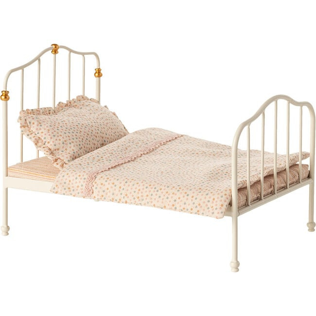 Maileg | Vintage Bed, Mouse - Off-White | Linen (Pink) | Maisonette | Maisonette