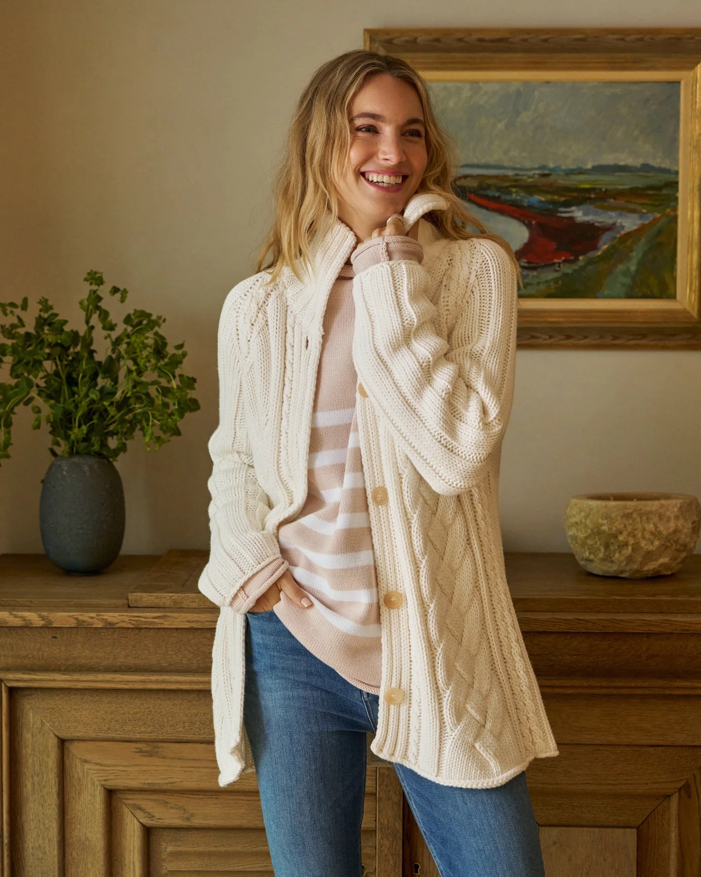 The sweater to live in all season long! Or really all year.. Frank & Eileens Cotswolds sweater uniquely designed by F&E with the three distinct braided knit patterns. 100% Italian cotton, the finest quality of clothing! The ivory is restocking soon so sign up. There’s other colors and lengths.

#LTKWorkwear #LTKStyleTip #LTKSeasonal