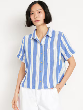 Crinkle Gauze Button-Down Striped Shirt | Old Navy (US)