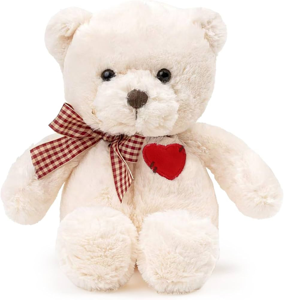 Small Teddy Bear with Heart Cute White Teddy Bear Stuffed Animal Valentine's Day Soft Stuffed Bea... | Amazon (US)