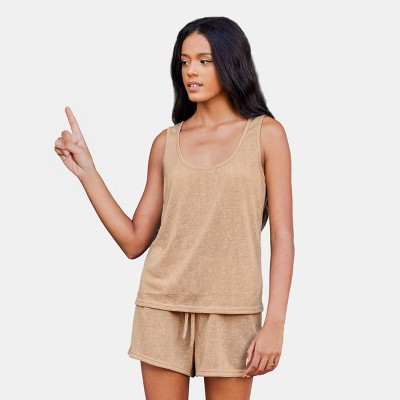 Cupshe Women's Tank Top Relaxed Fit Lounge Set-S-Beige | Target