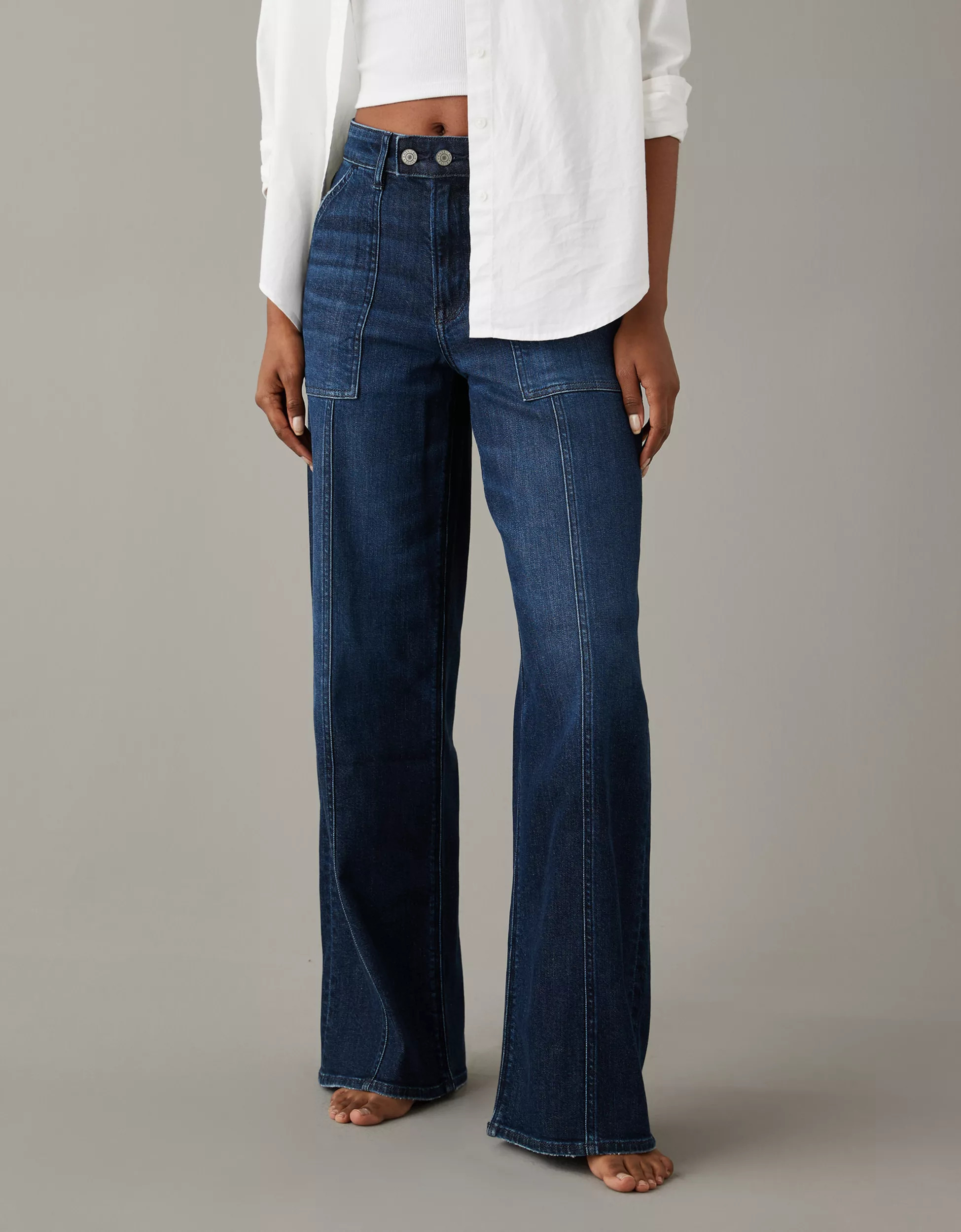 AE Dreamy Drape Stretch Super High-Waisted Baggy Wide-Leg Jean | American Eagle Outfitters (US & CA)