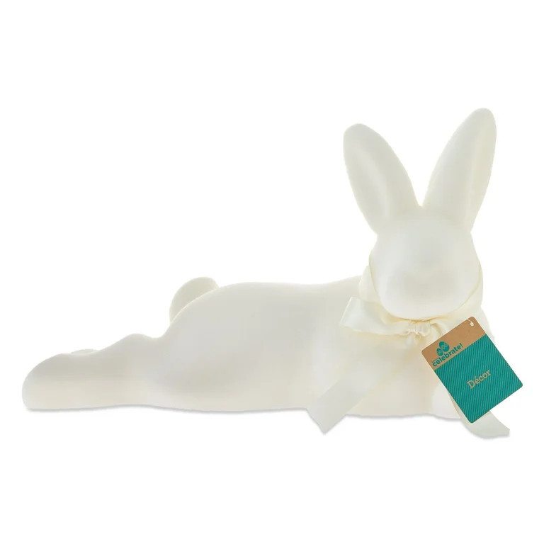 Flocked Laying Bunny Tabletop Decoration, Ivory, 10", Easter by Way To Celebrate | Walmart (US)