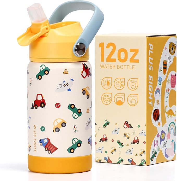Kids Insulated Water Bottle with Straw Lid, 12 oz BPA-FREE Double Wall Vacuum Tumbler 18/8 Stainl... | Amazon (US)