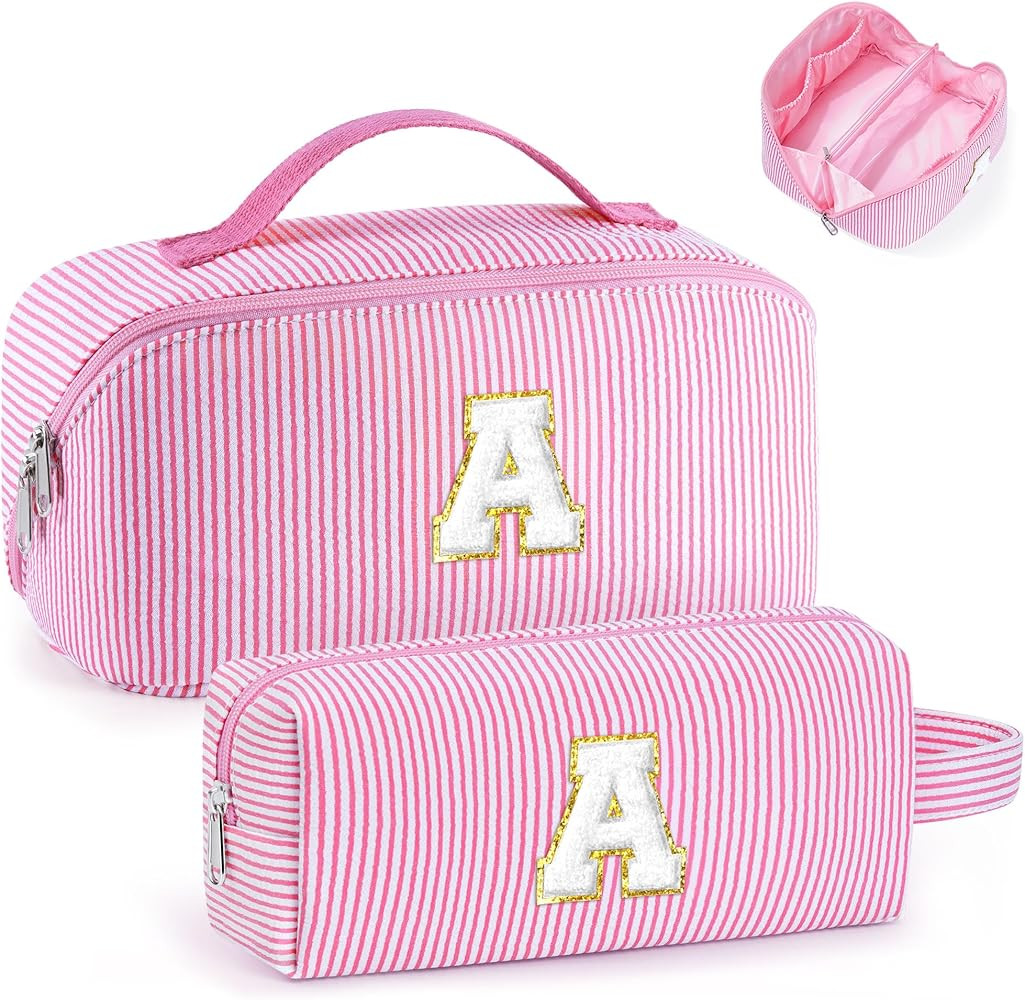 YOOLIFE Makeup Bags for Women Teen Girls - Initial Travel Makeup Bag Cosmetic Bag Pink | Gifts fo... | Amazon (US)