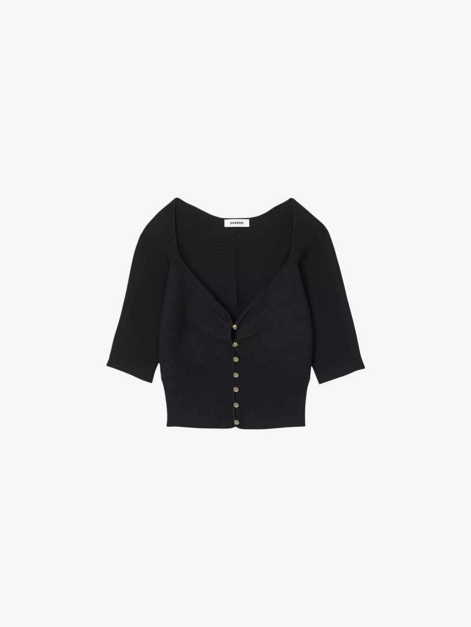 Sweetheart-neck cropped stretch-woven cardigan | Selfridges