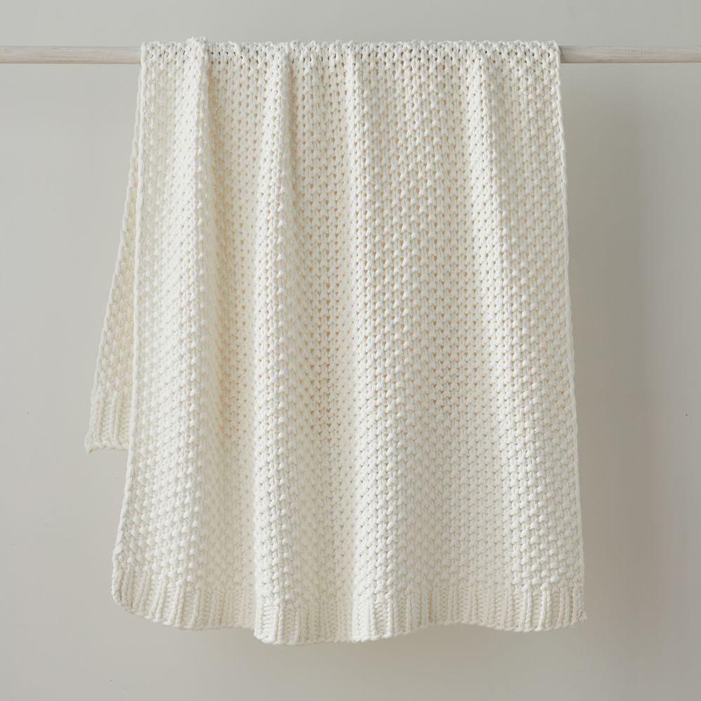 Chunky Cotton Knit Throw, 50"x60, Alabaster | West Elm (US)