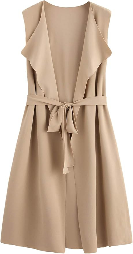 SheIn Women's Casual Lapel Open Front Sleeveless Vest Cardigan Blazer with Belt Jacket | Amazon (US)