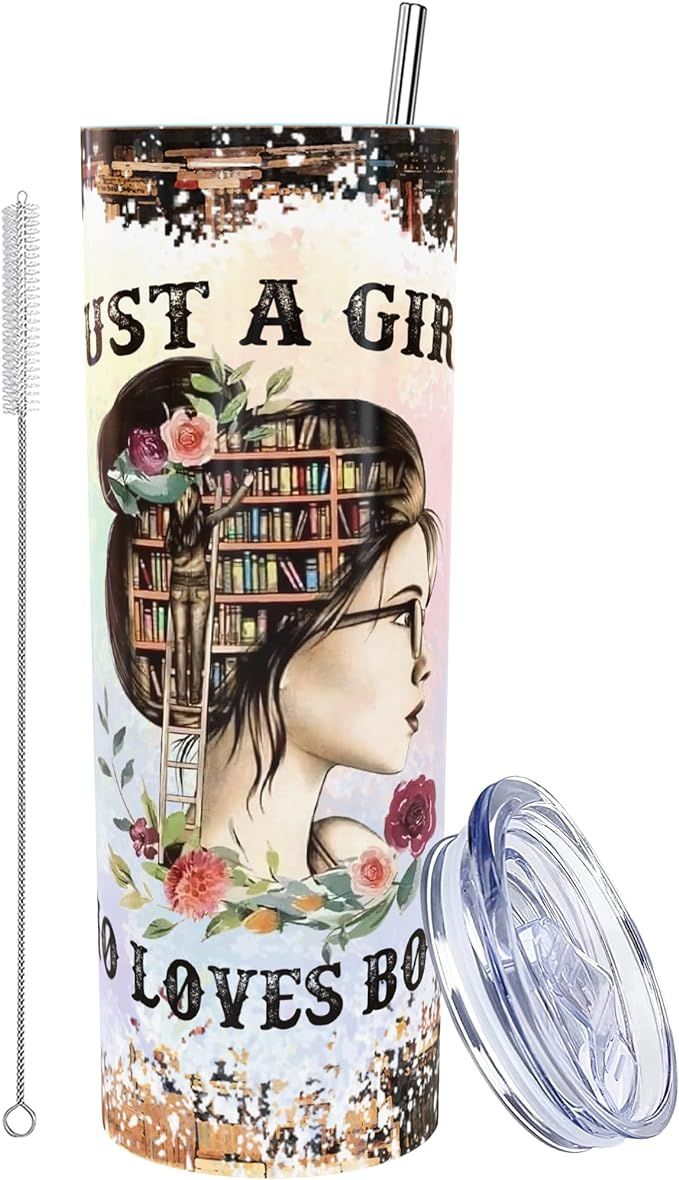 LIERIE8888 Just A Girl Who Loves Books Tumbler with Lid and Straw, Book Lover Gifts for Women, Bo... | Amazon (US)