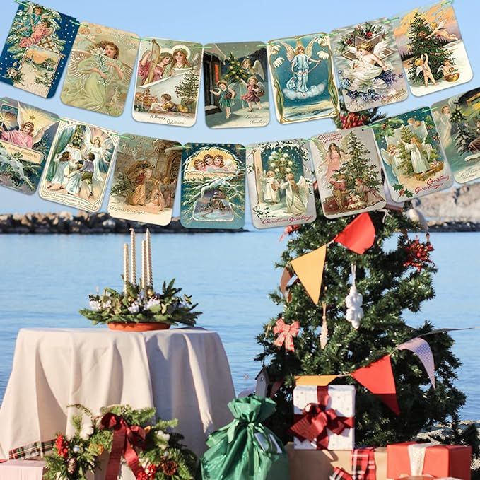 Vintage Christmas Banner-Christmas Angel Garland for Fireplace Religious Christmas Decoration Ind... | Amazon (US)