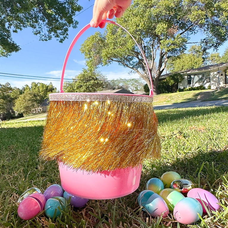 Packed Party 'Tinsel Time' Pink Easter Basket, Plastic with Handle | Walmart (US)