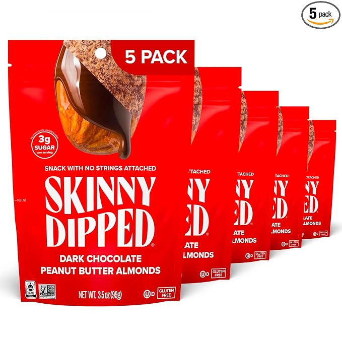 SkinnyDipped Dark Chocolate Peanut Butter Almonds, Healthy Snack, Plant Protein, Gluten Free, 3.5... | Amazon (US)
