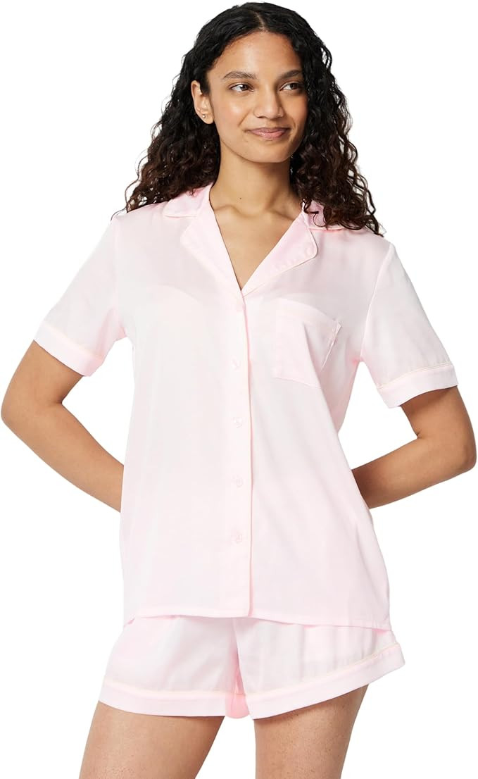 Amazon Essentials Women's Satin Short Sleeve Button-Down Top and Short Sleepwear Pajama Set | Amazon (US)