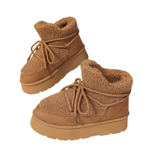 Chic Winter Women's Snow Boots - Warm, Lace-Up Mid-Calf with Thick Sole for Casual Wear (Light Brown-1,8) | Amazon (US)