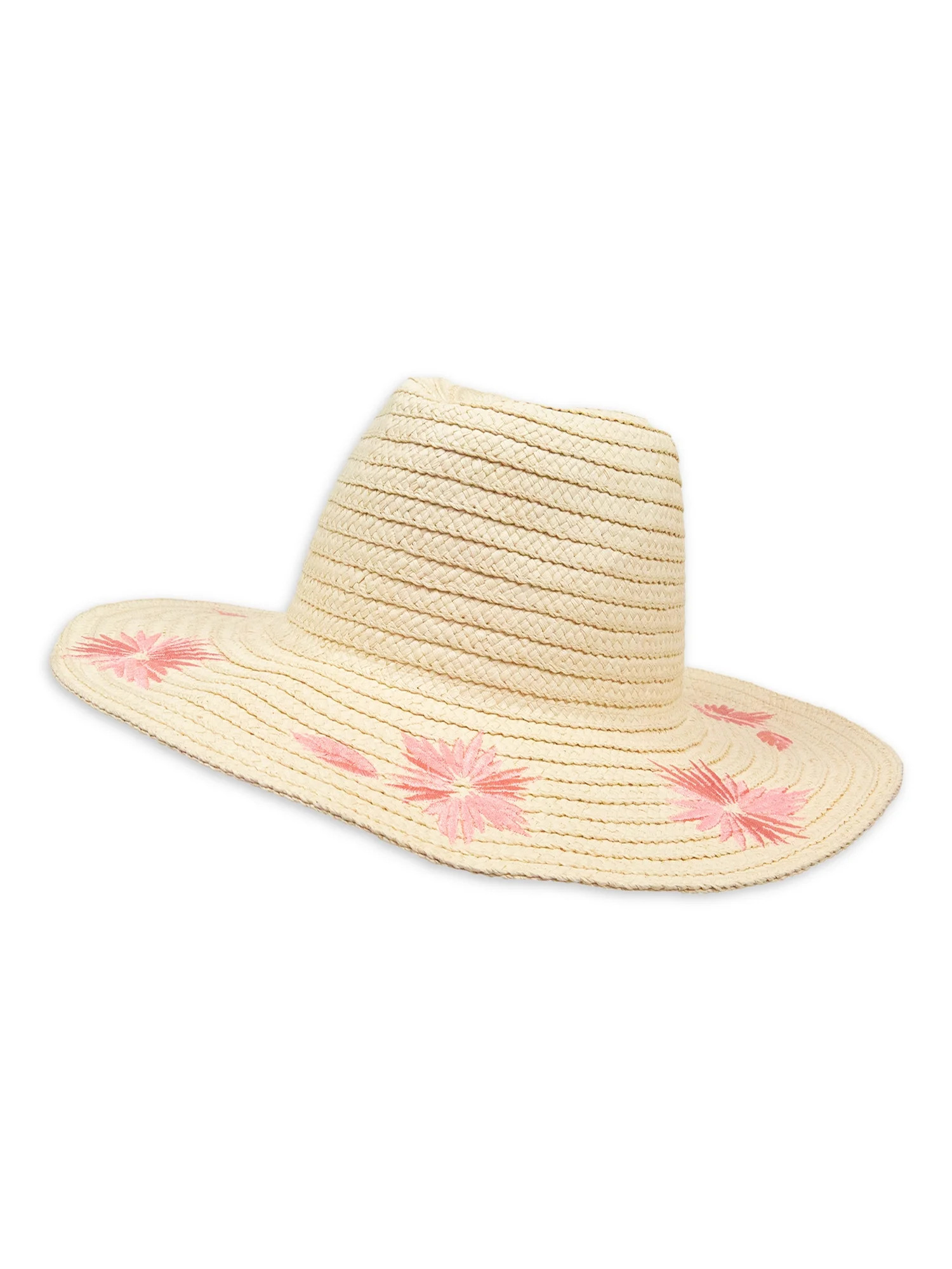 TIme and Tru Women's Embroidered Straw Hat, Brown | Walmart (US)