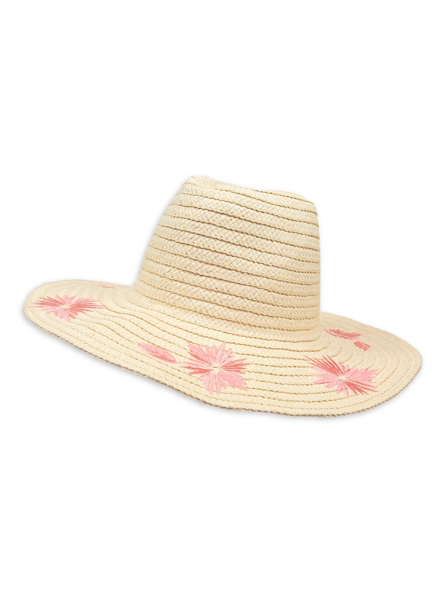 TIme and Tru Women's Embroidered Straw Hat, Brown | Walmart (US)