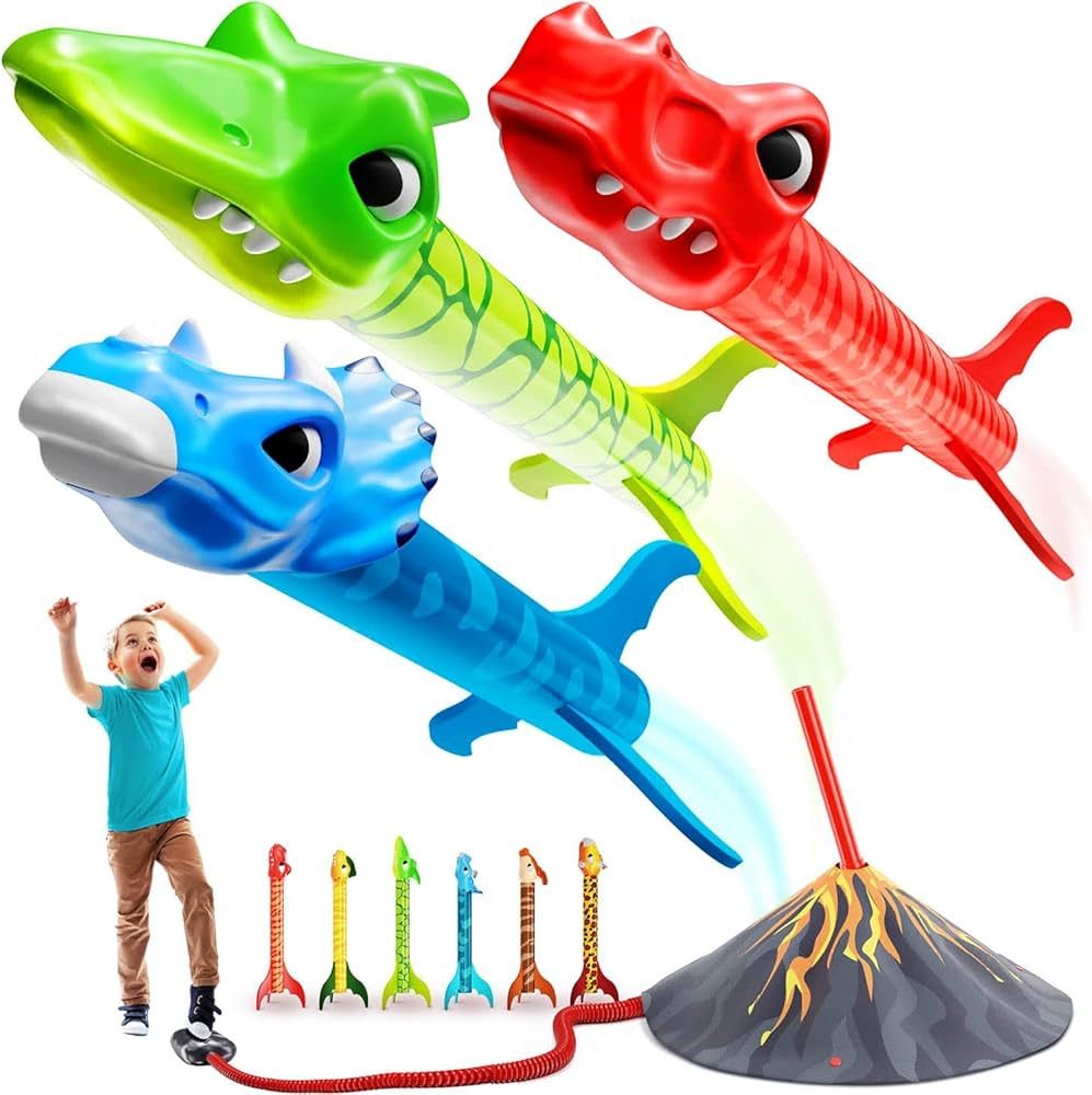 Dinosaur Toy Rocket Launcher for Kids - 6 Colorful Dinos - Fun Outdoor Kids Toys for Boys & Girls... | Amazon (US)