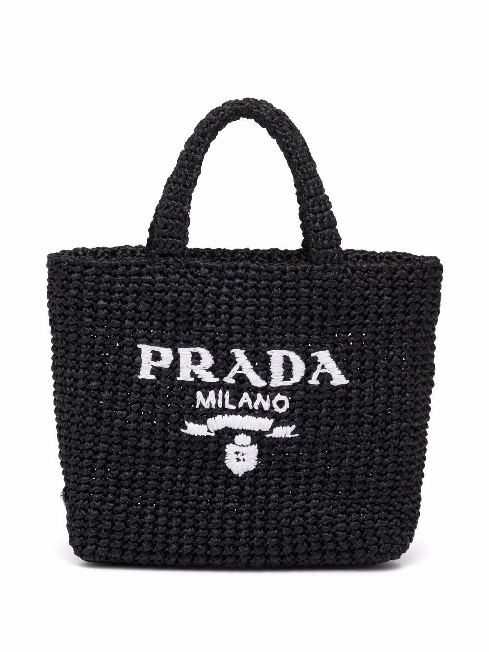 Prada logo-embroidered raffia tote bag - Black | Farfetch Global