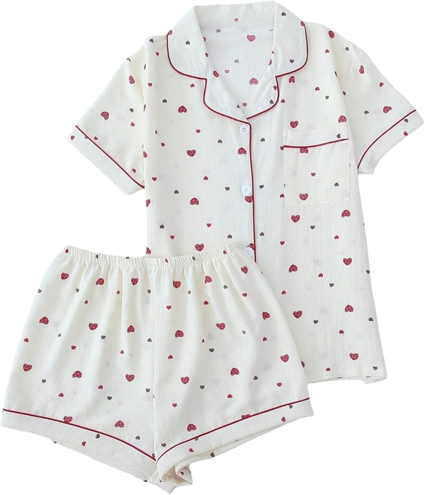 Floerns Women's Notch Collar Print Sleepwear Two Piece Pajama Set | Amazon (US)