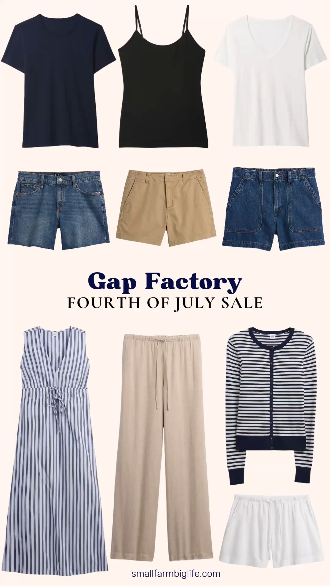 Gap Factory is having a Fourth of July sale and this is the perfect time to grab some classic summer wardrobe staples at a great price. I rounded up my favorite timeless pieces including relaxed linen blend wide leg pants, denim shorts in three styles and lengths, a tie front striped maxi dress, a striped crewneck cardigan, linen blend shorts, a fitted cami, and the classic favorite crewneck and v neck tees that Gap does better than almost anyone. These are the kinds of pieces you reach for all summer long and well into fall so stocking up during a sale just makes sense. Tap to shop! 

 #LTKootd #LTKOver40 #LTKSaleAlert