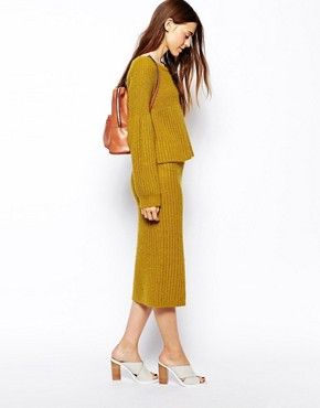 ASOS Co-ord Knitted Rib Skirt With Mohair - mustard | Asos AU