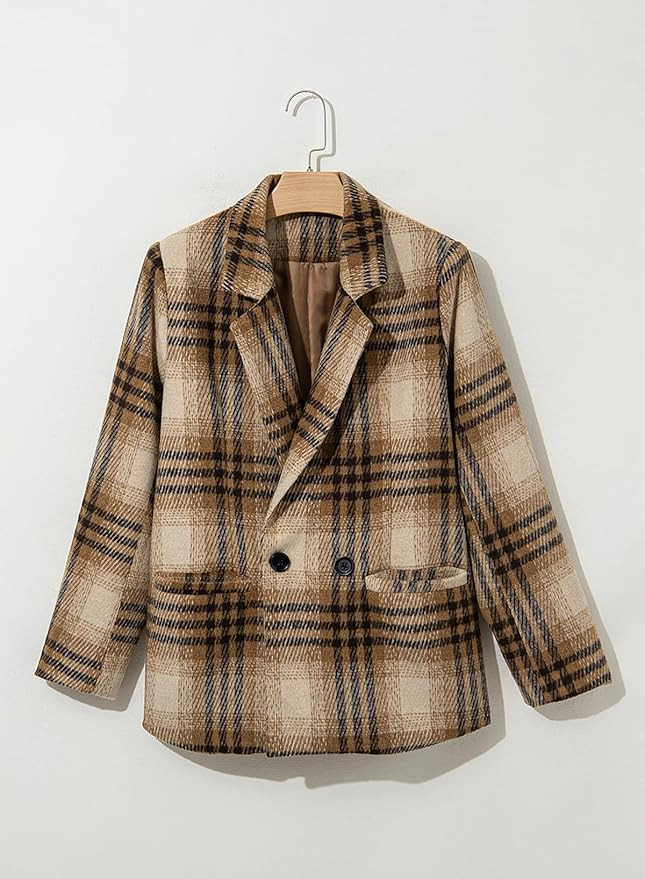 Happy Sailed Women’s Plaid Blazer Classic Lapel Collar Double Breasted Open Front Blazers Jacke... | Amazon (US)
