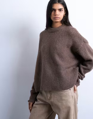 Topshop knitted wool blend fluffy ultimate jumper in mocha | ASOS | ASOS (Global)