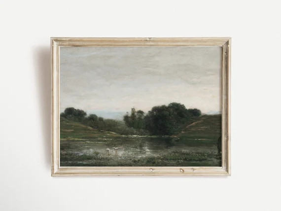 Moody Landscape Painting  Vintage Rustic Farmhouse Art  - Etsy | Etsy (US)