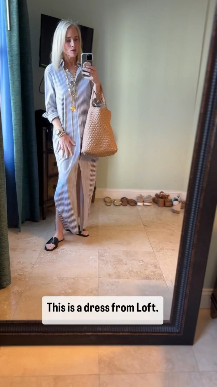 Outfit of the Night! 

I’ve shown this striped shirt dress from Loft before and everyone absolutely went wild over it! Paired with some classic black sandals from Amazon, my go to Amazon bag, and my all time favorite Jennifer Ponson necklaces, and bracelets  

#LTKOver40 #LTKMidsize #LTKStyleTip