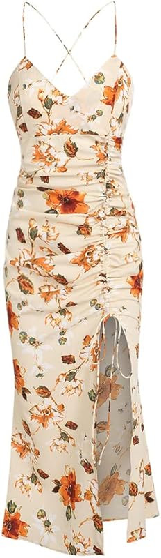 ZAFUL Women's Silky Pleated Draped Bustier Corset-Style Deep V Neck Midi Dress | Amazon (US)