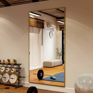 30 in. W x 71 in. H Rectangular Gold Aluminum Alloy Framed Modern Oversized Wall Mirror | The Home Depot