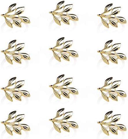 HSCC666 Napkin Rings Set of 12 - Gold Leaf Napkin Ring Holders for Christmas, Party, Holiday, Dinner | Amazon (US)