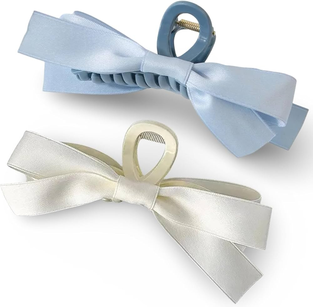 Hair Claw Clips with Satin Bows, Set of 2, Blue and White | Amazon (US)