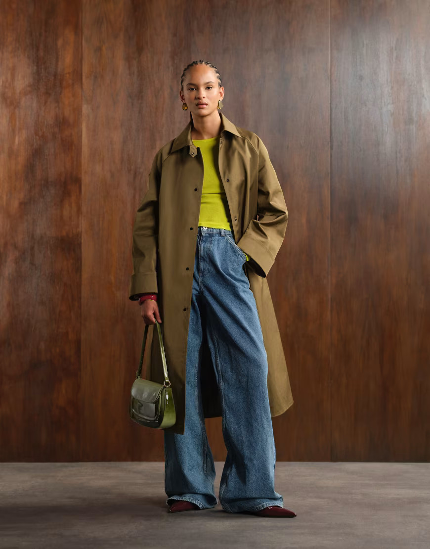ASOS DESIGN longline trench in khaki-Brown | ASOS (Global)